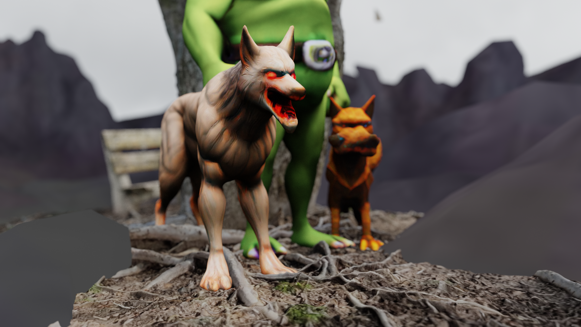↑ Two 'Werewolves' generated with text-to-mesh prompt.
